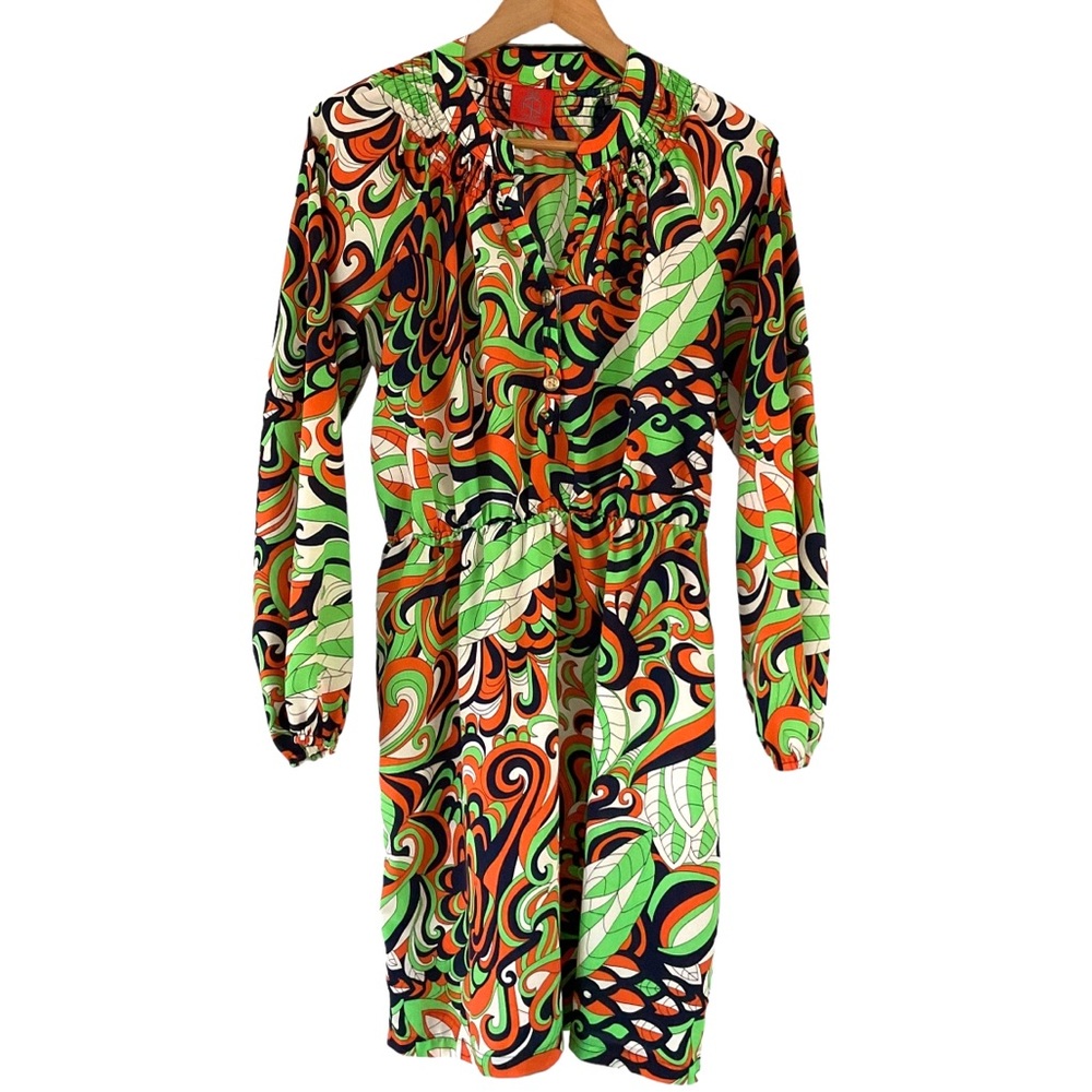 Tracy Negoshian Multi Print V-Neck Long Sleeve Dress Woman’s Medium
